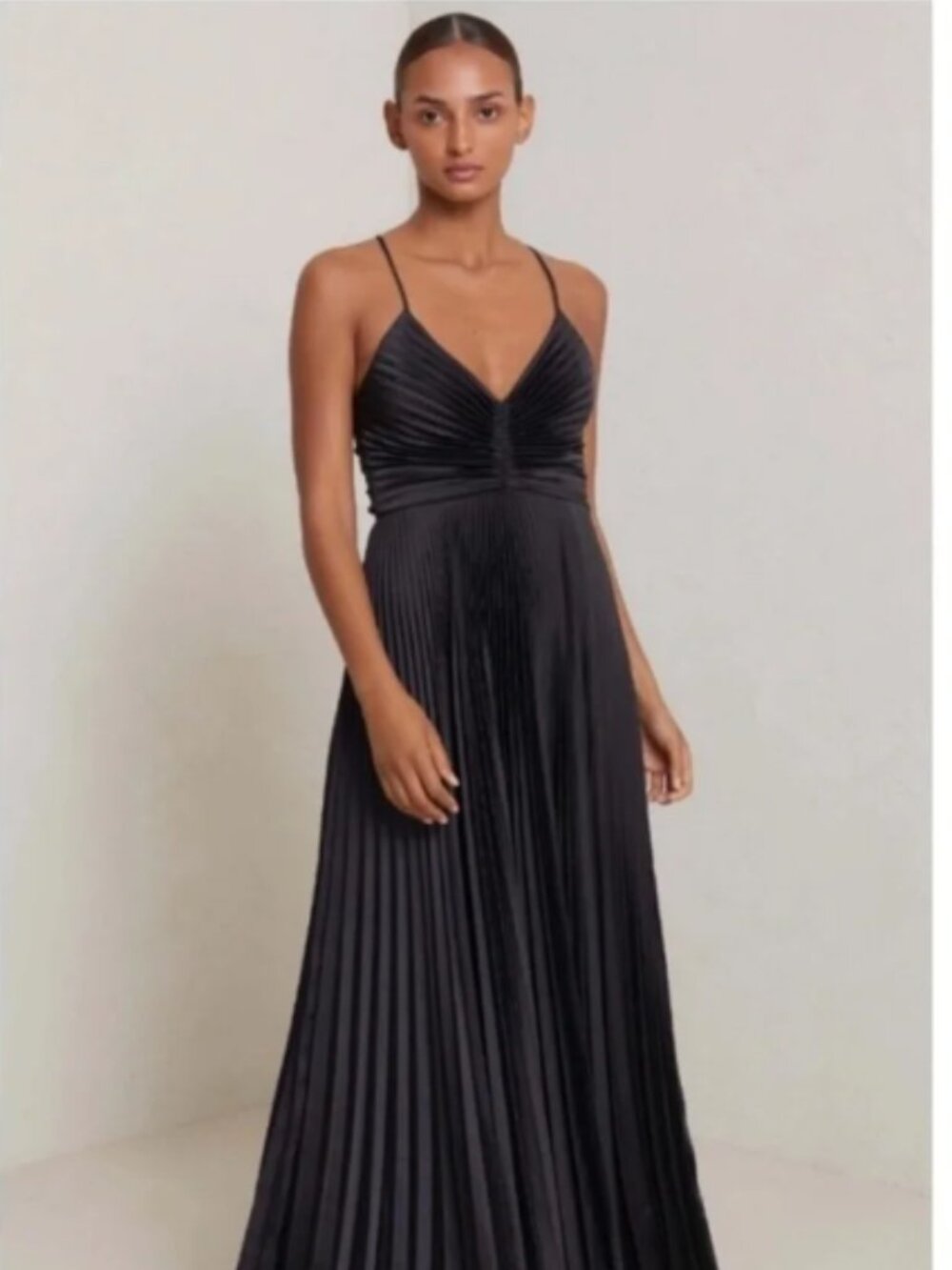 ALC Aries Satin Pleated Dress (Black)